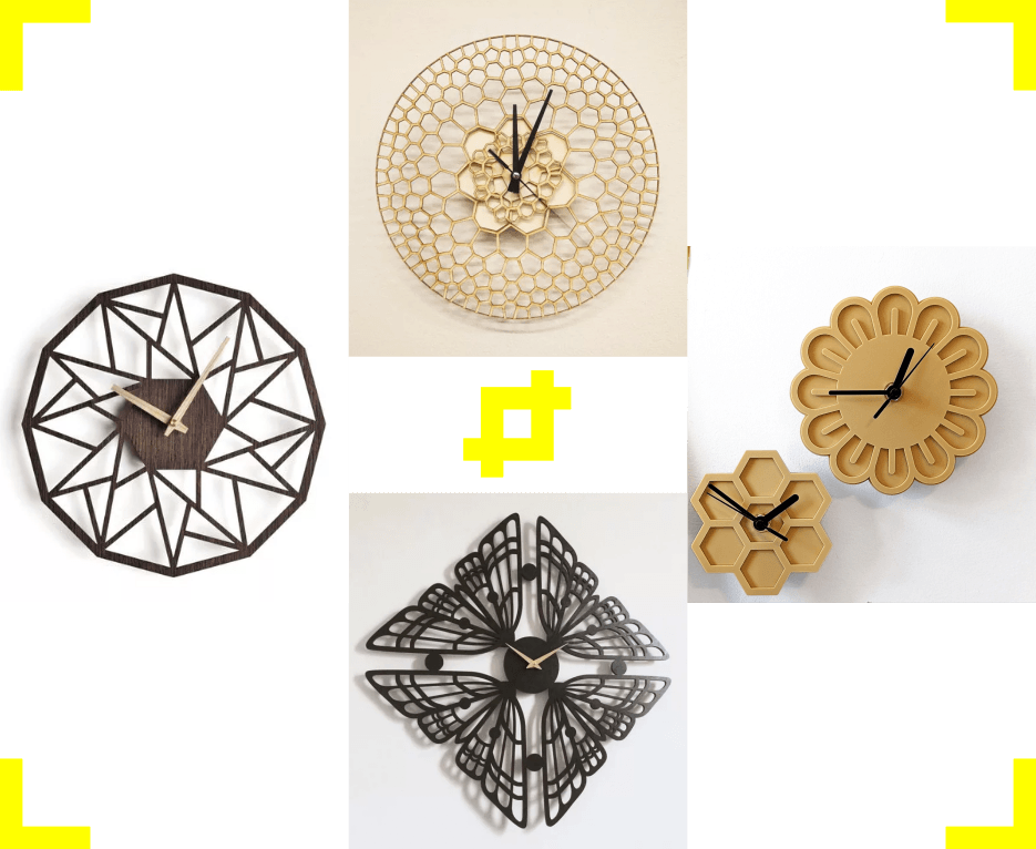 Laser cut and engraved wall clocks