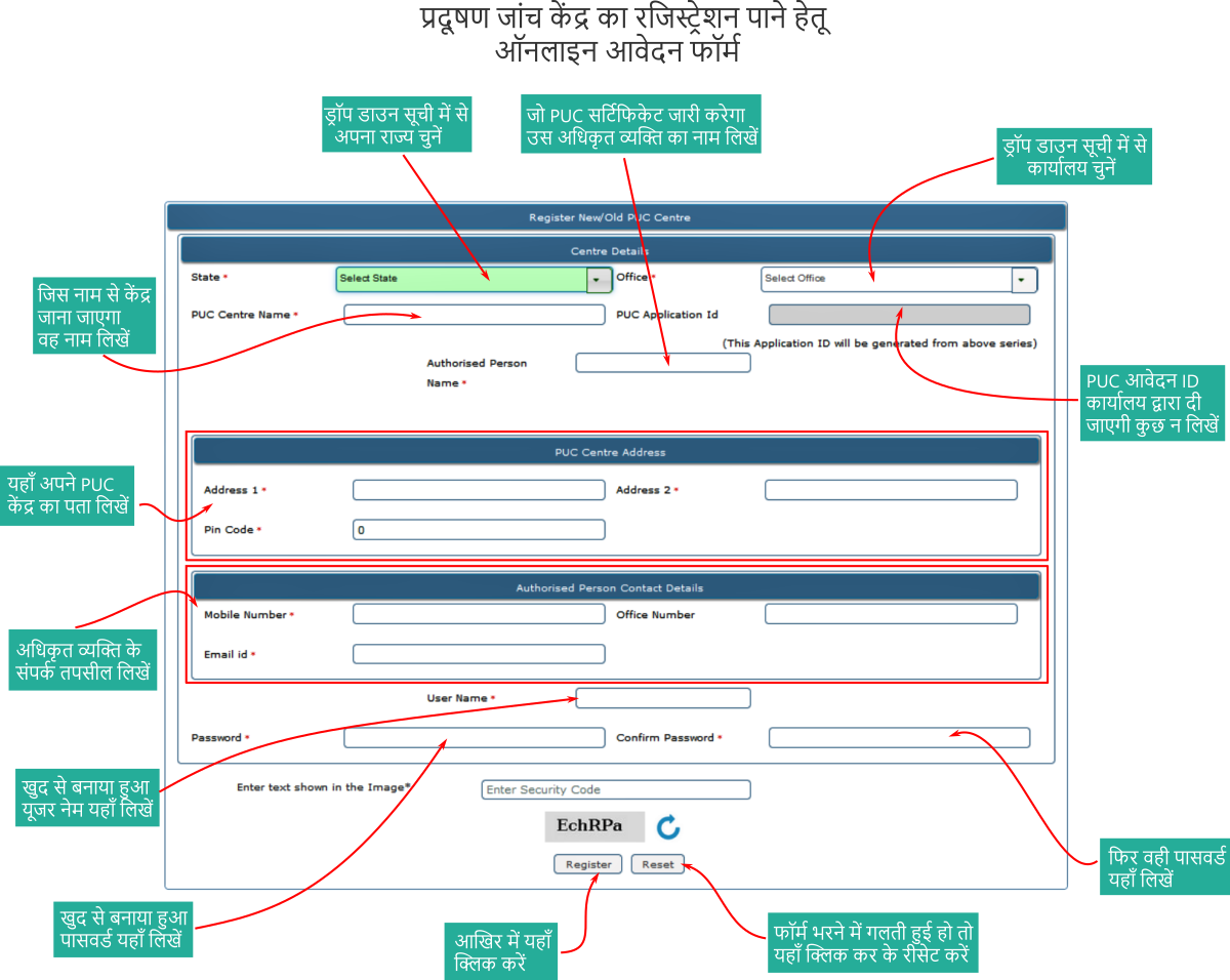 PUC testing Center Online Application form